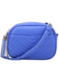 Chevron Quilted Tassel Zip Crossbody Bag WU120 ROYAL BLUE